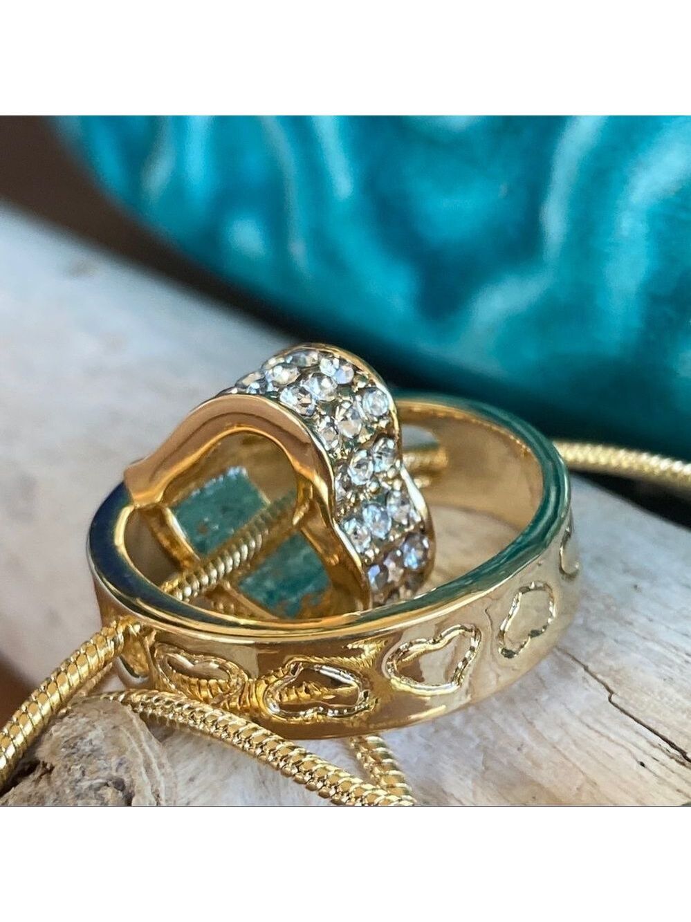 Gold Heart Floating Circle  Made w/ Swarovski Crystals